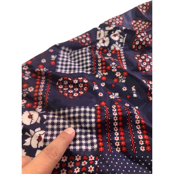 Red White Blue Multi Print Floral Heart Neck Scarf Patriotic USA America - Picture 5 of 16